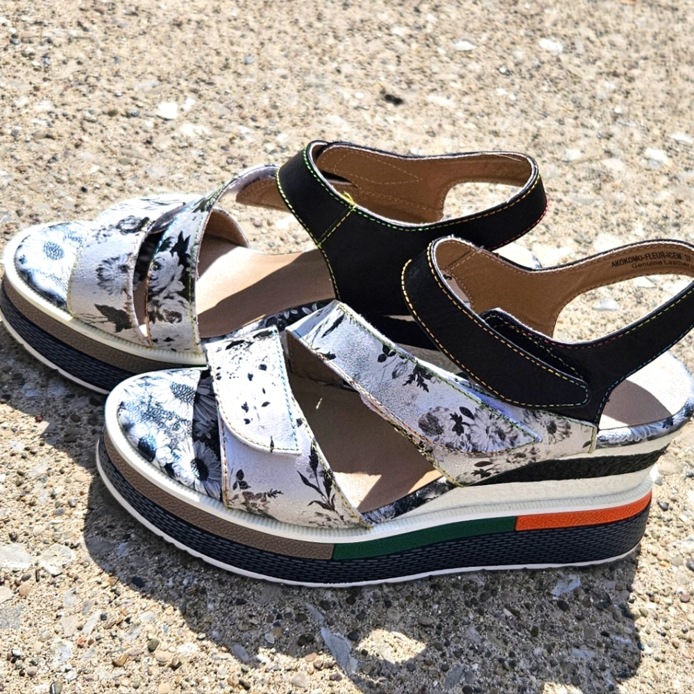7 L’Artiste Spring Step Platform Sandals Velcro Wedge Black White Orange Green